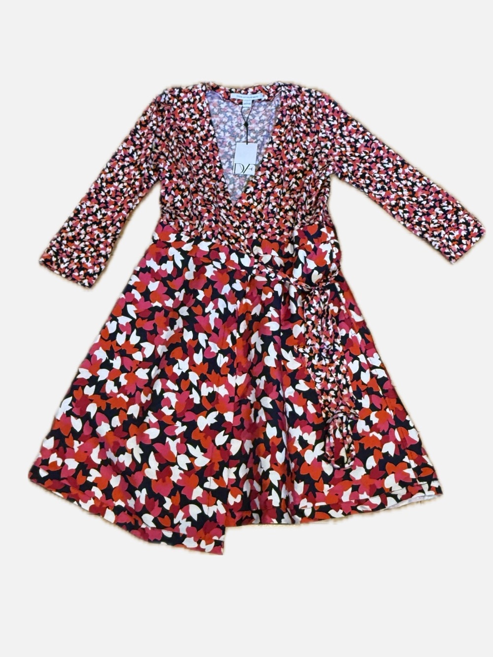 NWT Diane Von Furstenberg Red Pink Floral Wrap Midi Dress with Pockets